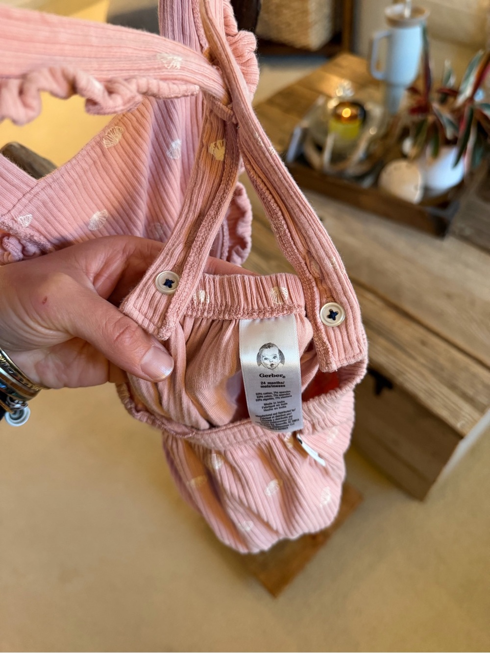 Gerber Pink Ruffle Shell-Print Diaper Cover Romper - Picture 6 of 10